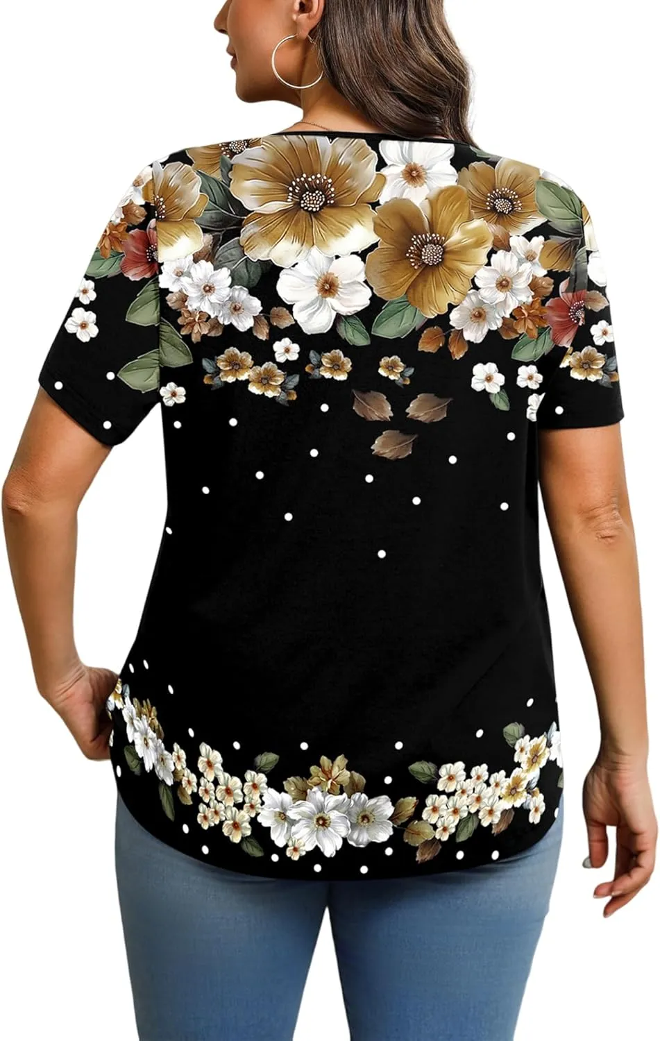 IN'VOLAND Womens Plus Size Tunic Top Summer Short Sleeve T-Shirt V-neck Button Up Dressy Blouse Casual Pleated Pullover 1X-5X