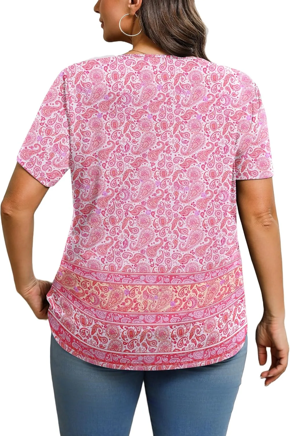IN'VOLAND Womens Plus Size Tunic Top Summer Short Sleeve T-Shirt V-neck Button Up Dressy Blouse Casual Pleated Pullover 1X-5X