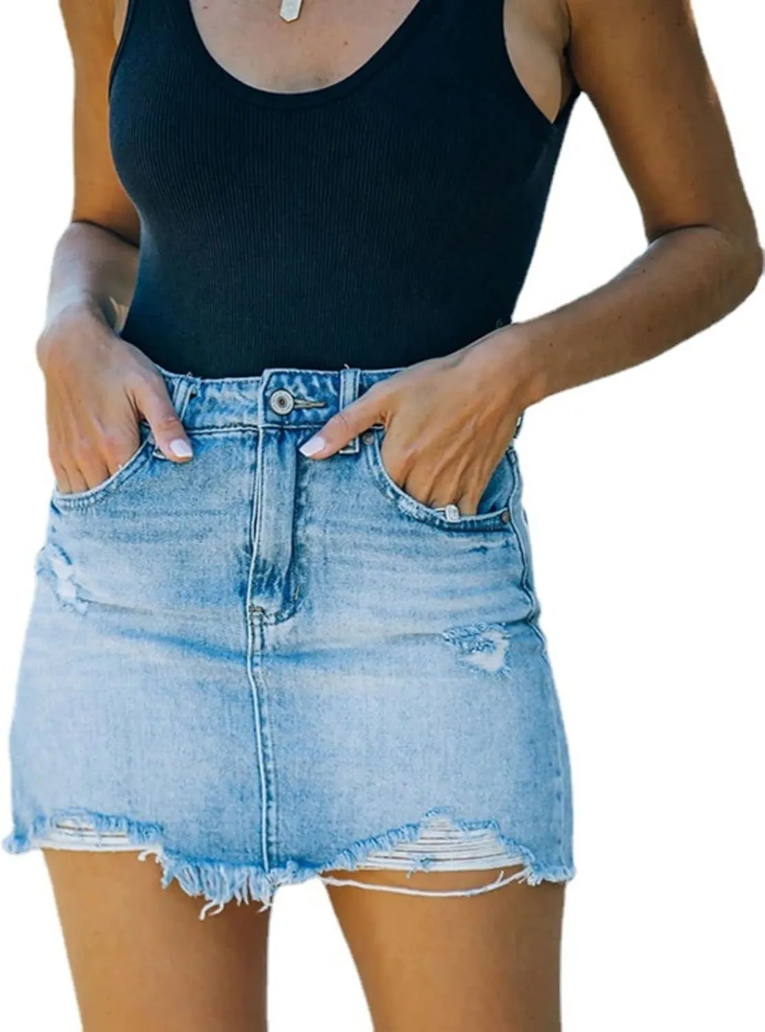 Jean Skirts for Women Denim Skirts High Waisted A-Line Denim Short Dresses Ripped Casual Frayed Raw Hem Jean Shorts