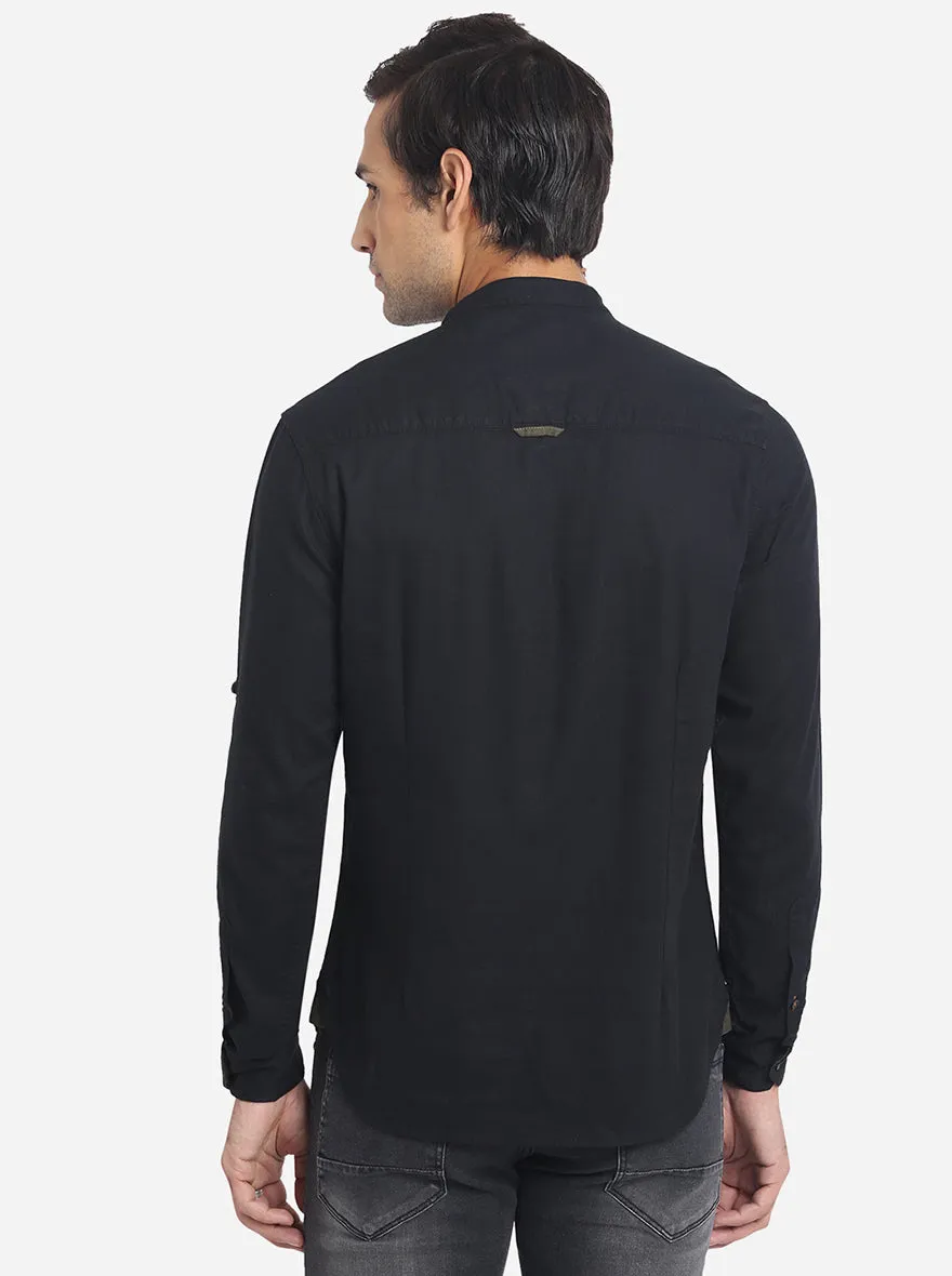 Jet Black Solid Slim Fit Short Kurta | Greenfibre
