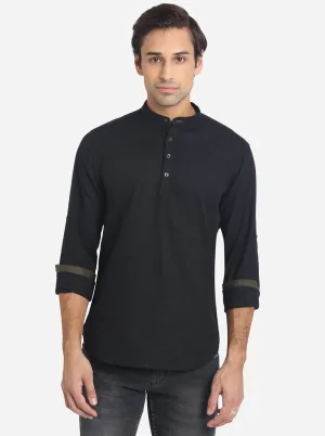 Jet Black Solid Slim Fit Short Kurta | Greenfibre