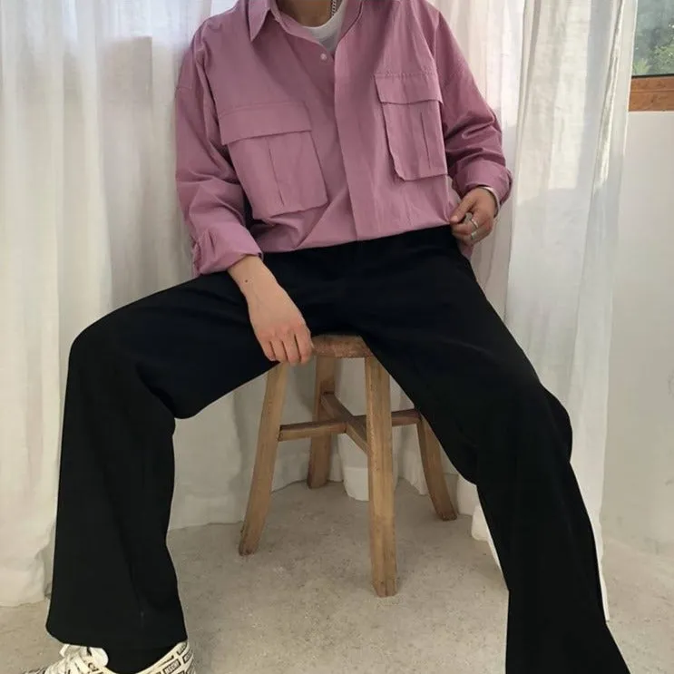 [Korean Style] 3 Colors Camisa Double Pocket Shirts