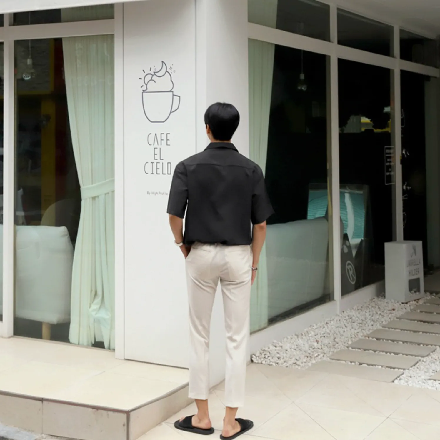 [Korean Style] Black Short Sleeve Casual Plaid Shirts