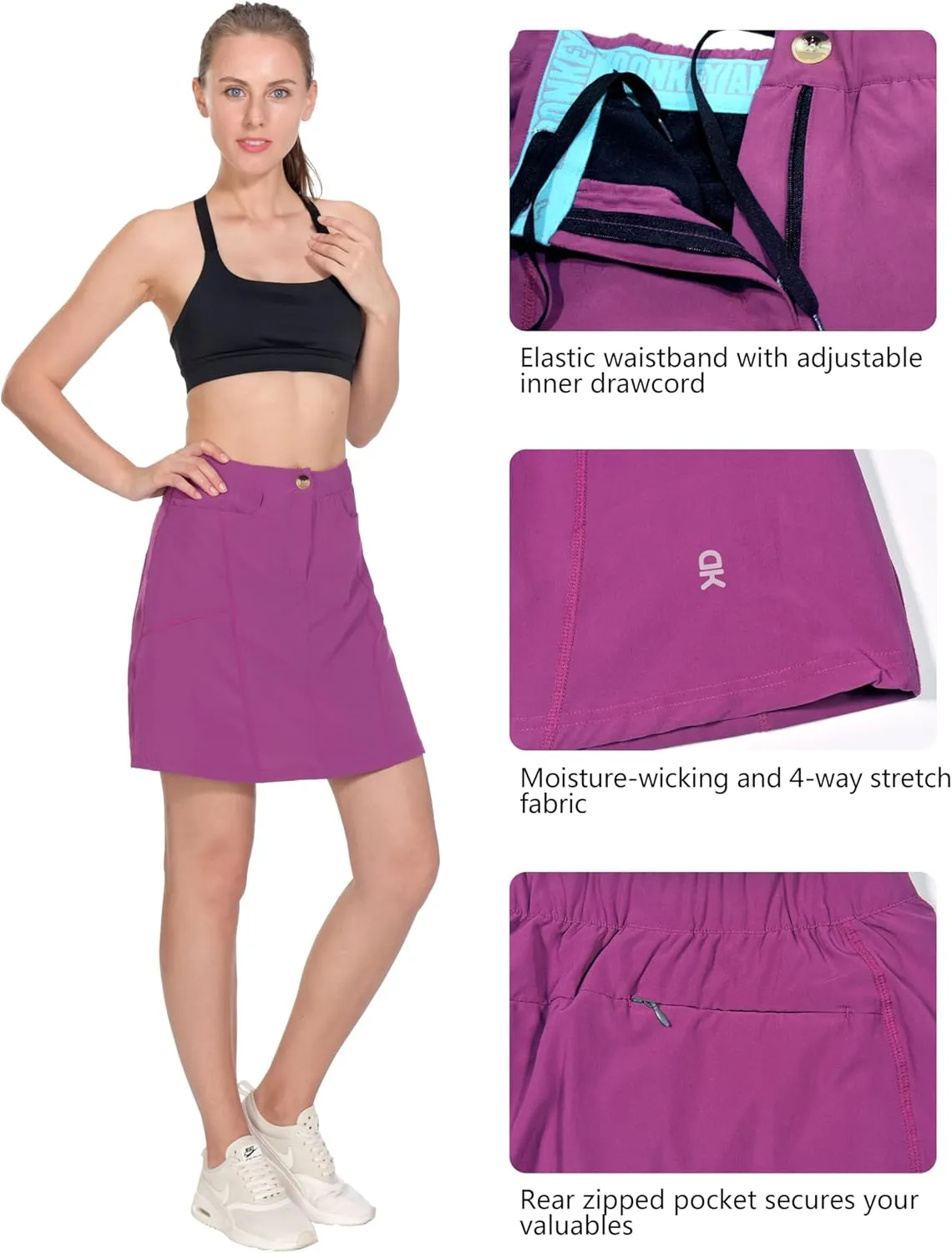 Little Donkey Andy Women's Athletic Skort Skirts UPF 50  Quick Dry Golf Tennis Causal Skirt with Pockets
