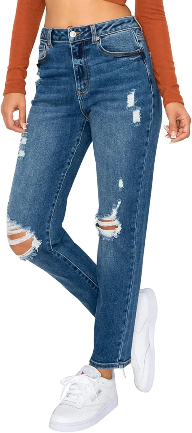 Little Vintage Girls Women's High Rise Oversized Mom Jeans High Waist Boyfriend Baggy Jean