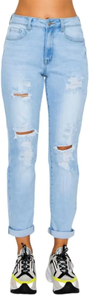 Little Vintage Girls Women's High Rise Oversized Mom Jeans High Waist Boyfriend Baggy Jean