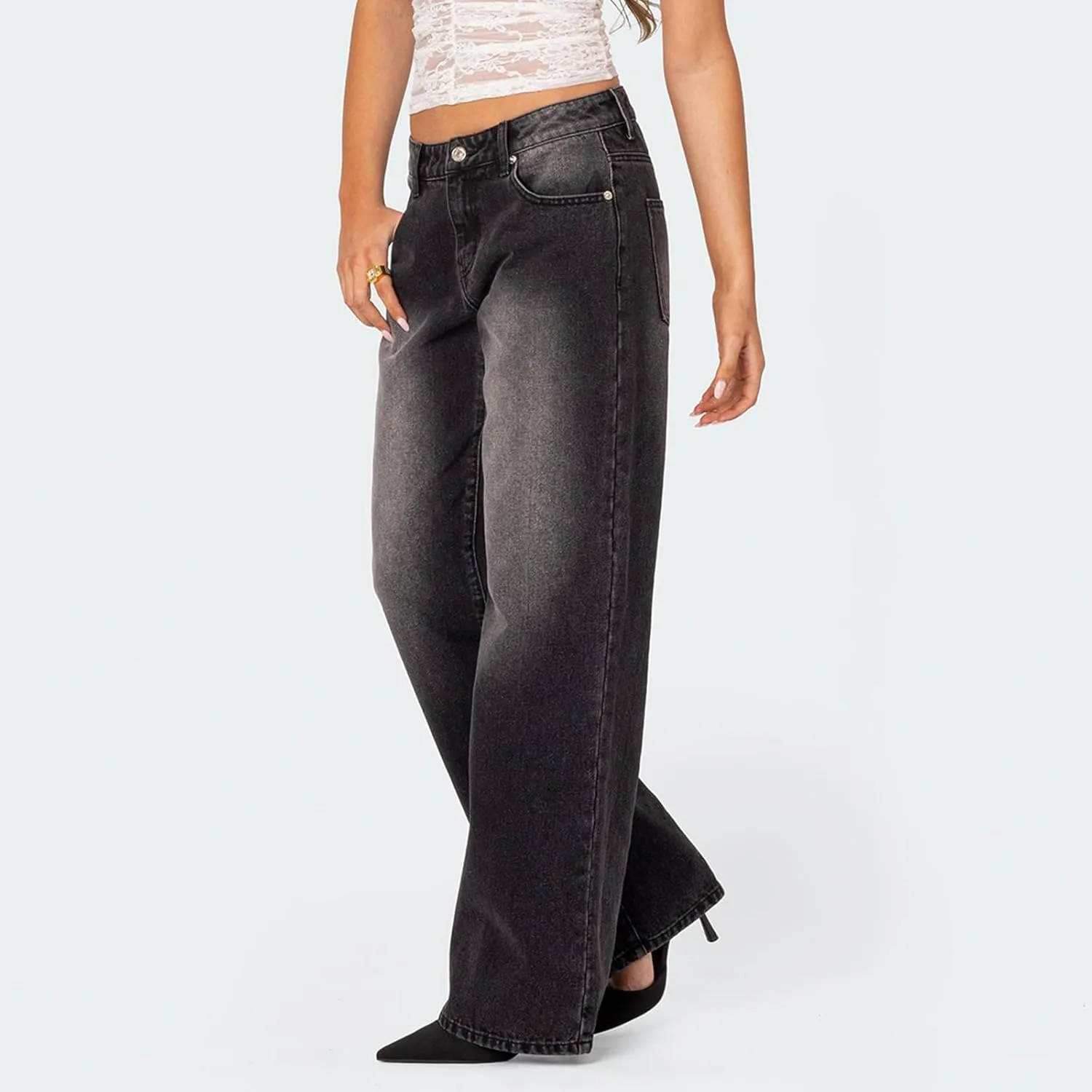 Low Rise Baggy Jeans for Women Y2k Boyfriend Straight Wide Leg Jeans Loose Fit Denim Pants Streetwear