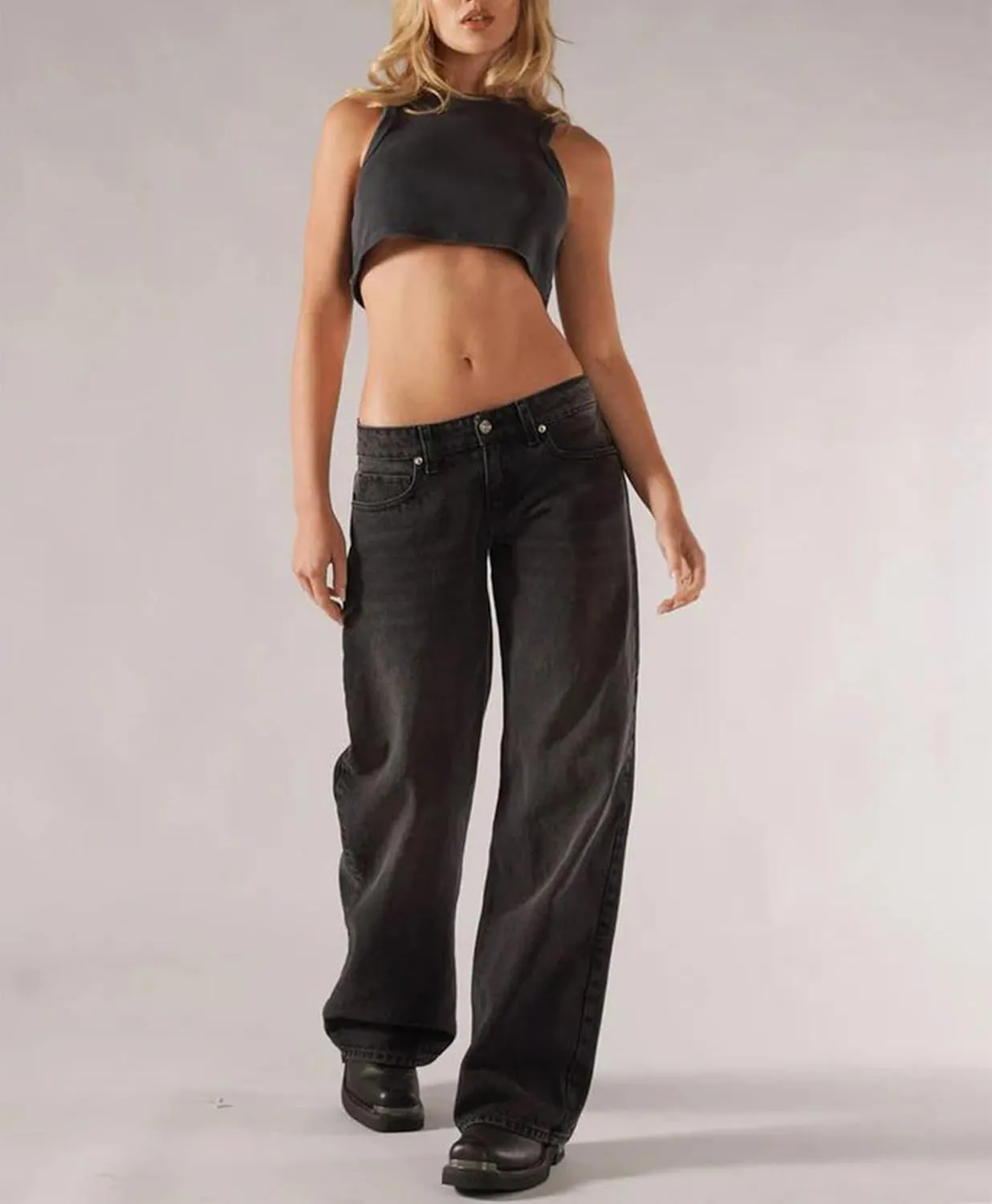 Low Rise Baggy Jeans for Women Y2k Boyfriend Straight Wide Leg Jeans Loose Fit Denim Pants Streetwear