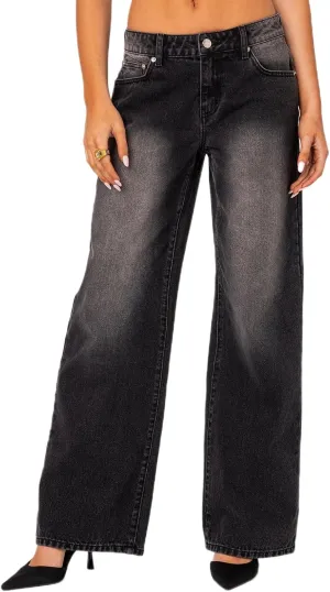 Low Rise Baggy Jeans for Women Y2k Boyfriend Straight Wide Leg Jeans Loose Fit Denim Pants Streetwear