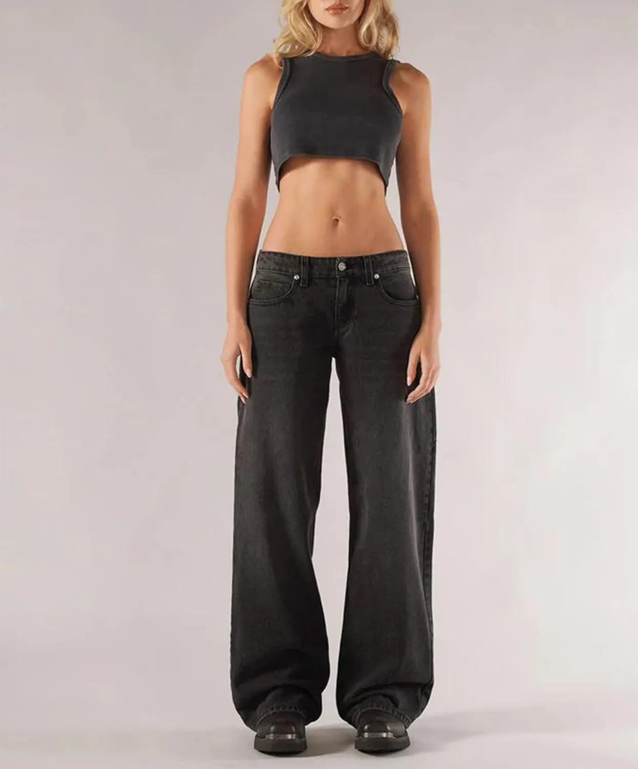Low Rise Baggy Jeans for Women Y2k Boyfriend Straight Wide Leg Jeans Loose Fit Denim Pants Streetwear