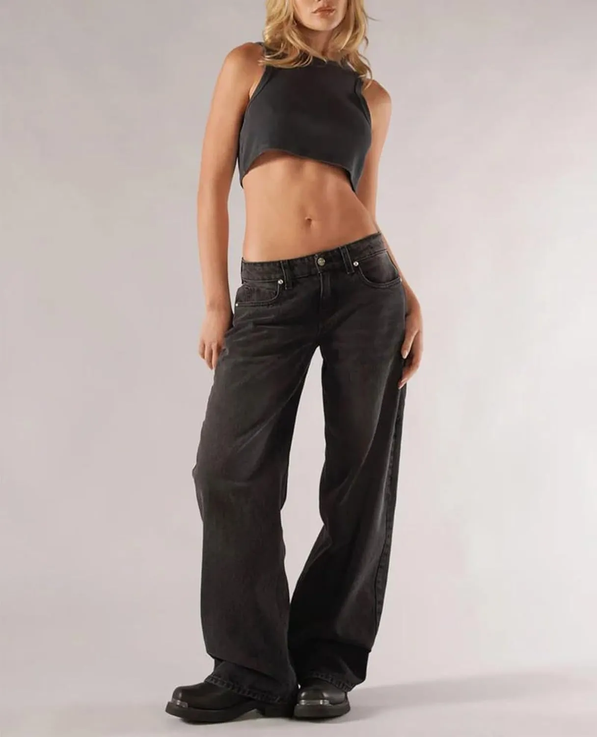 Low Rise Baggy Jeans for Women Y2k Boyfriend Straight Wide Leg Jeans Loose Fit Denim Pants Streetwear