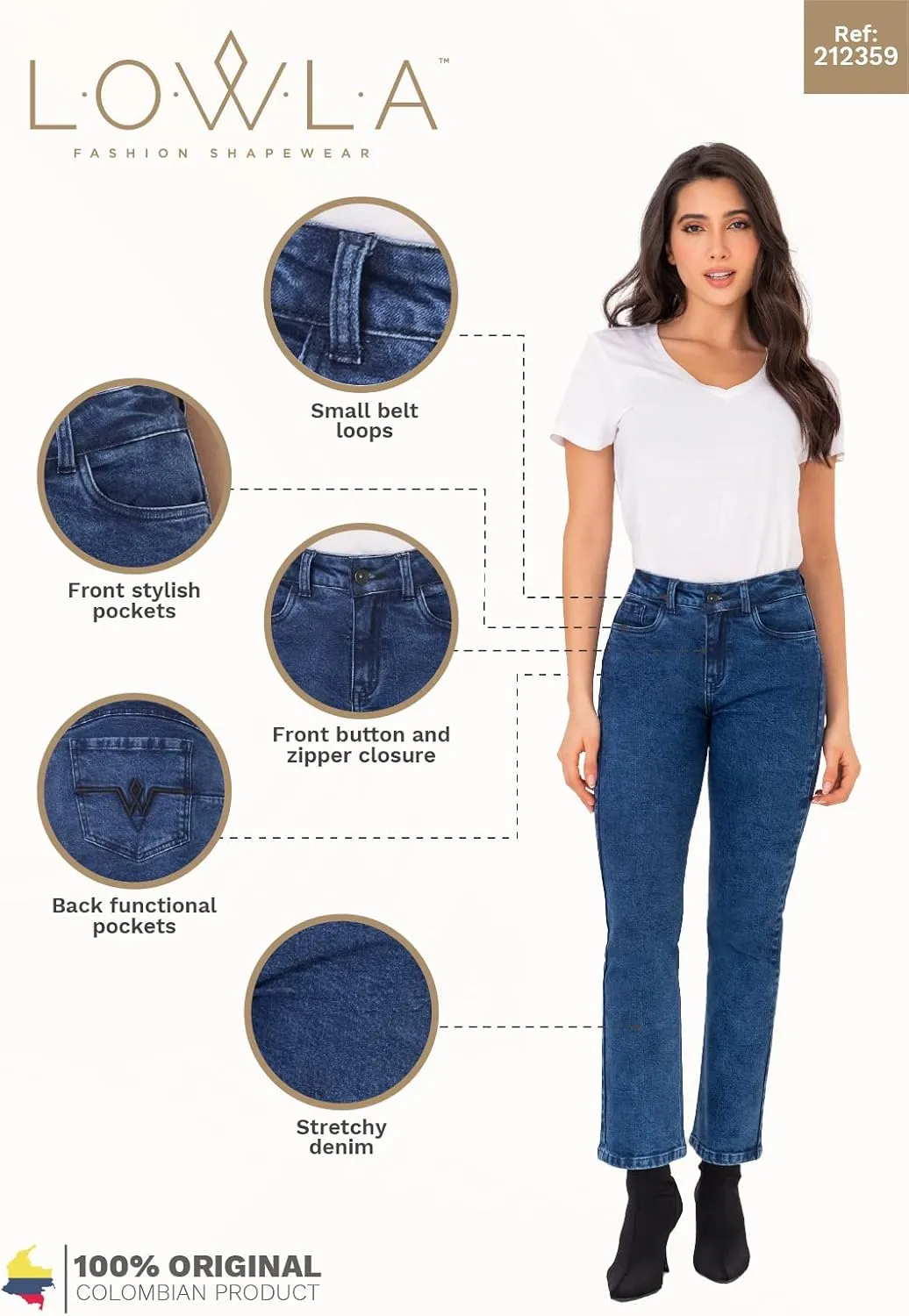 LOWLA Colombian Butt Lift Jeans for Women Pantalones Colombianos Levanta Cola