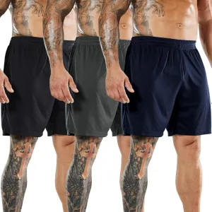 MIER Men's Soccer/Basketball/Athletic Shorts Without Pockets No Liner Running Workout Training, 3 Pack