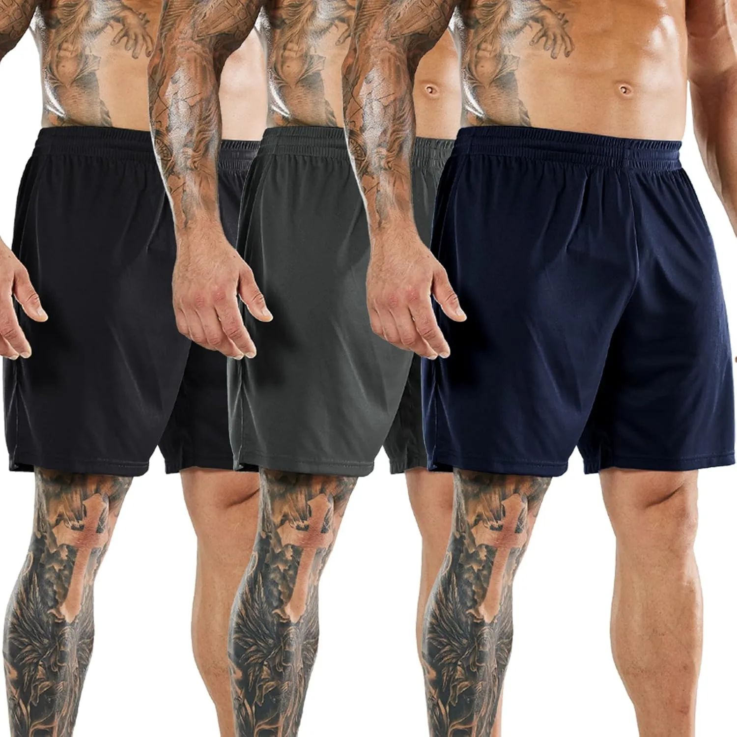 MIER Men's Soccer/Basketball/Athletic Shorts Without Pockets No Liner Running Workout Training, 3 Pack
