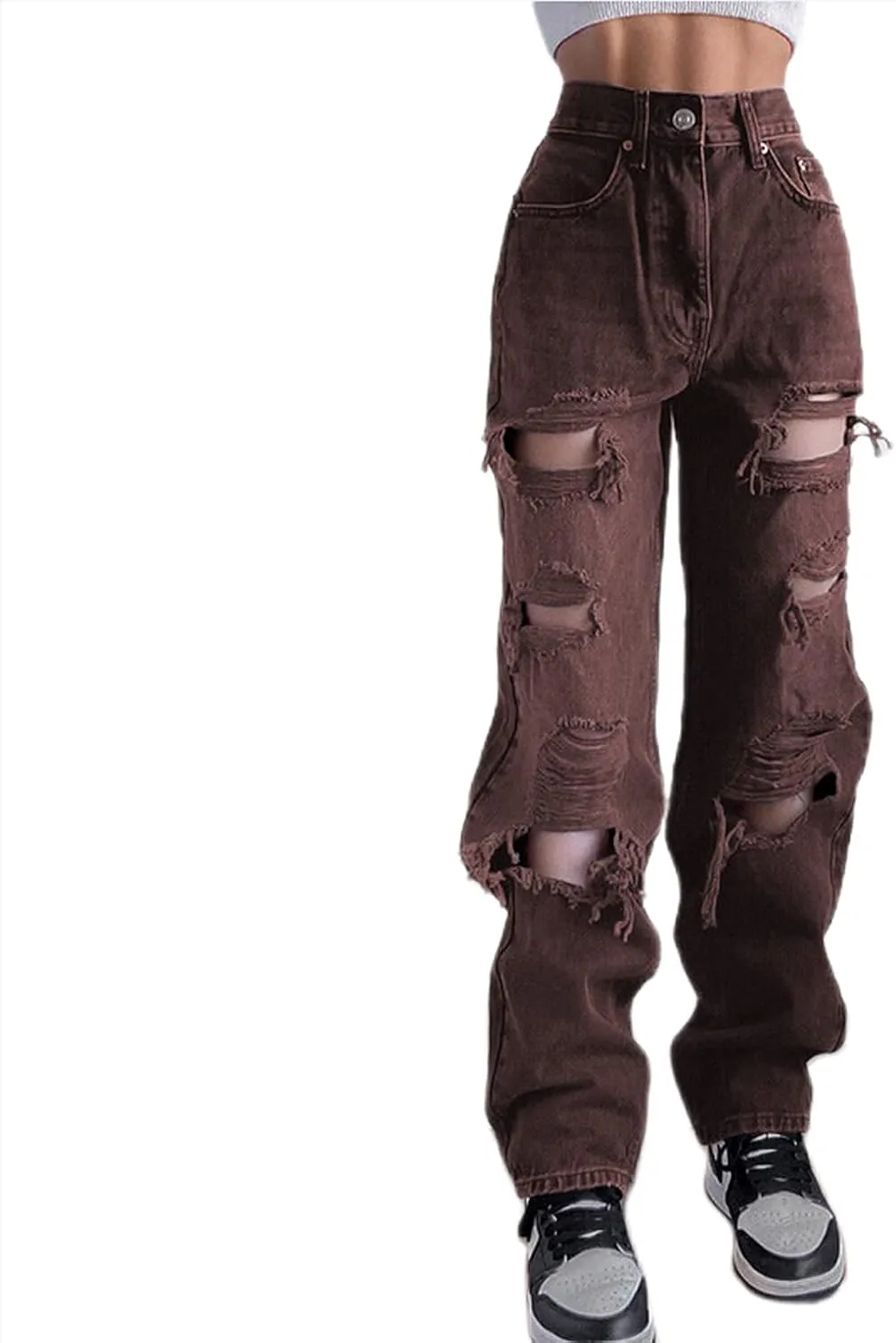 Mxiqqpltky Women Ripped Boyfriend Jeans High Waist Baggy Plus Size Aesthetics Wide Leg Denim Pants Distressed Y2K Streetwear