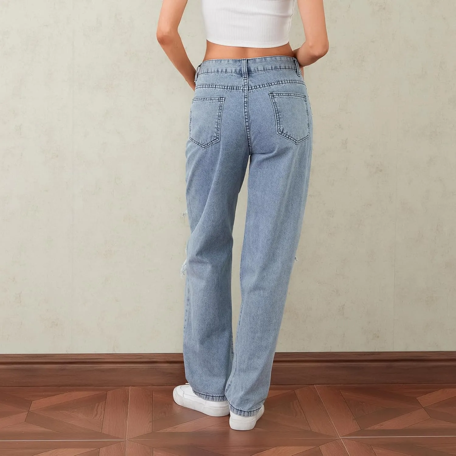Mxiqqpltky Women Ripped Boyfriend Jeans High Waist Baggy Plus Size Aesthetics Wide Leg Denim Pants Distressed Y2K Streetwear