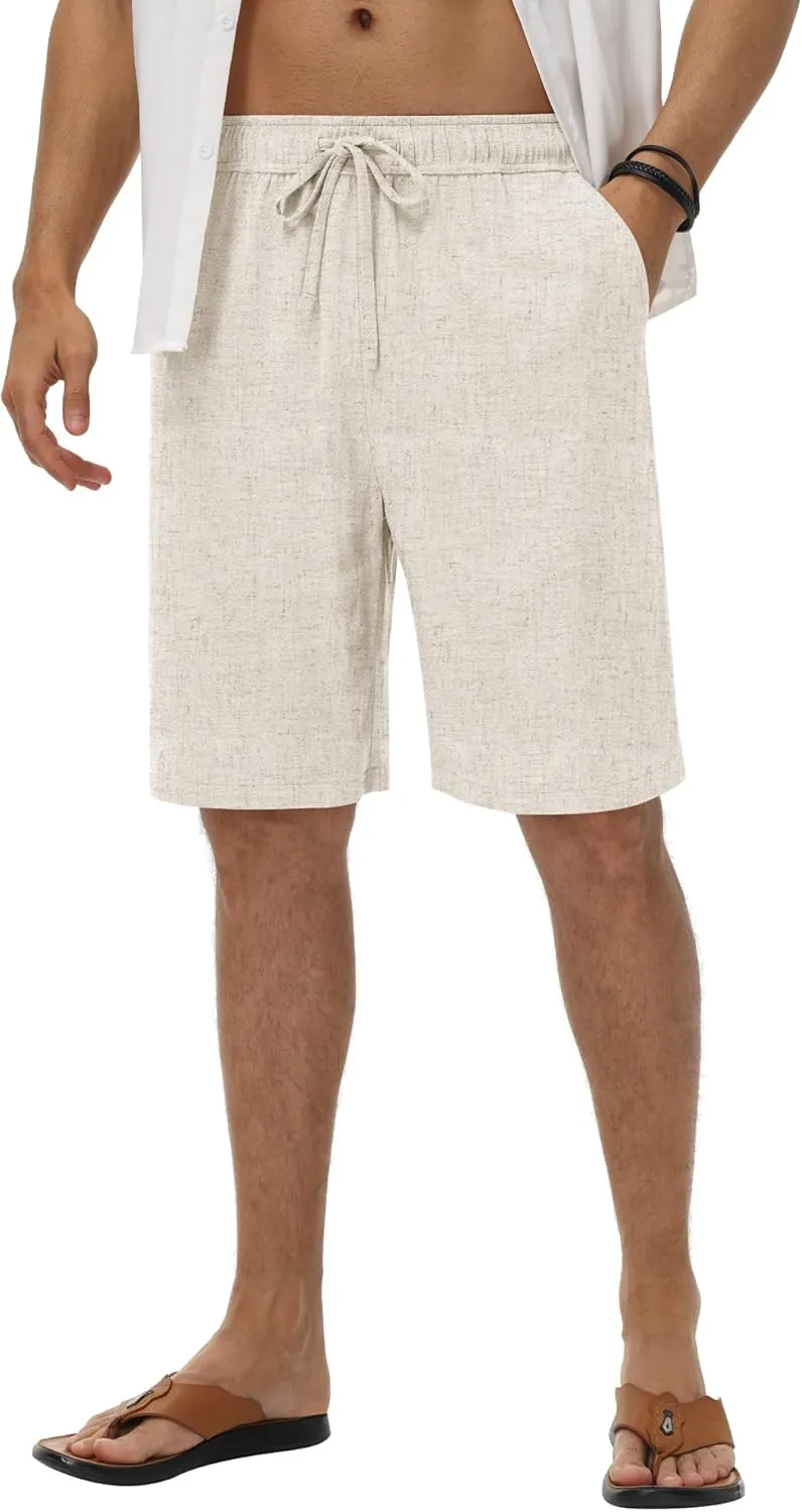 Neer 3 Pack Linen Shorts for Men Casual Beach Summer Lightweight Elastic Waist Drawstring with 3 Pockets