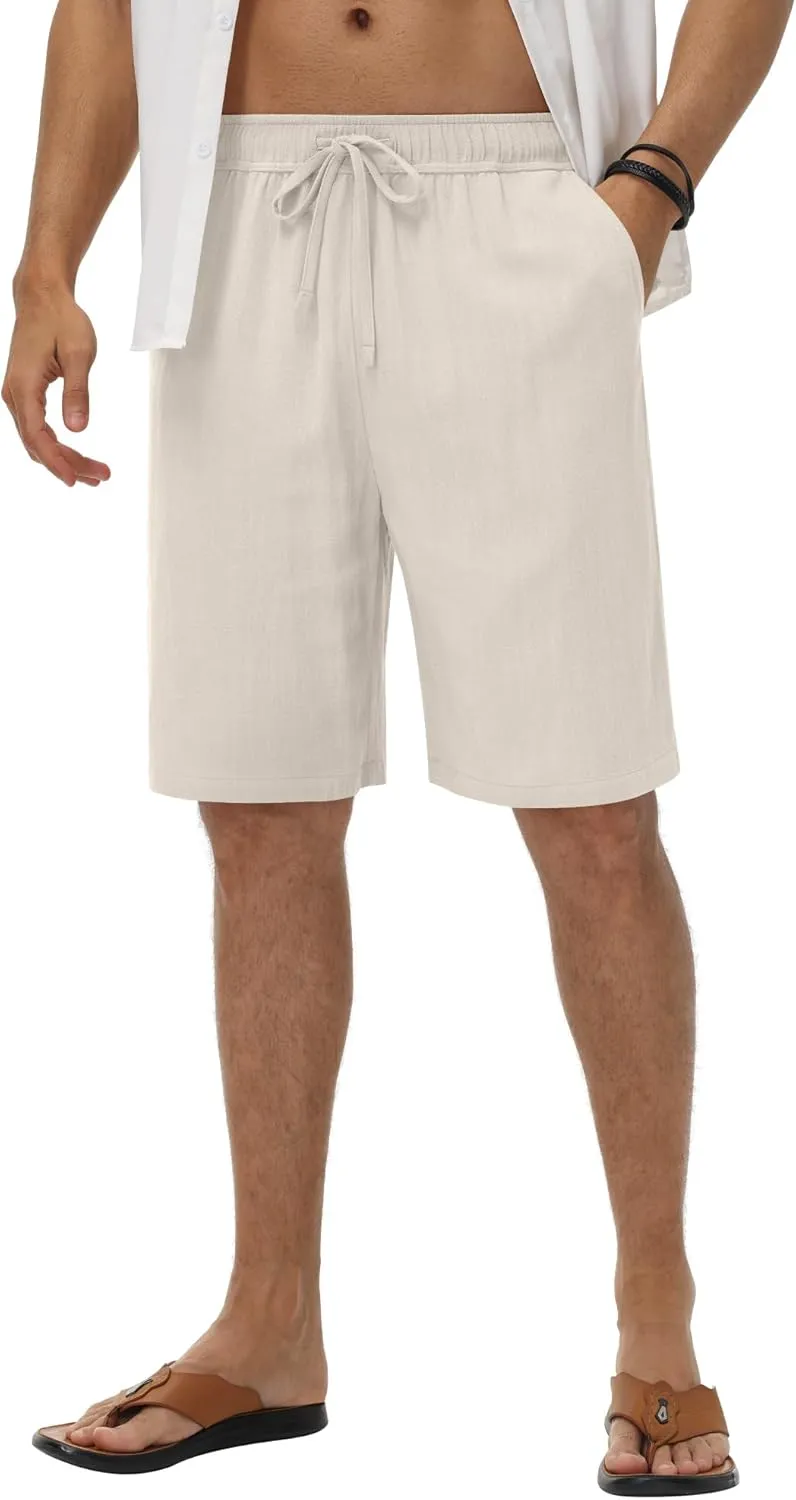 Neer 3 Pack Linen Shorts for Men Casual Beach Summer Lightweight Elastic Waist Drawstring with 3 Pockets
