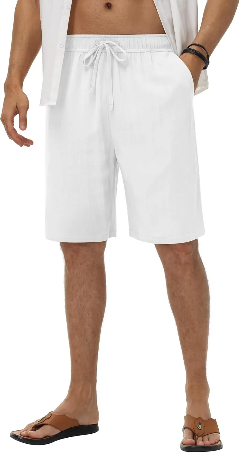 Neer 3 Pack Linen Shorts for Men Casual Beach Summer Lightweight Elastic Waist Drawstring with 3 Pockets
