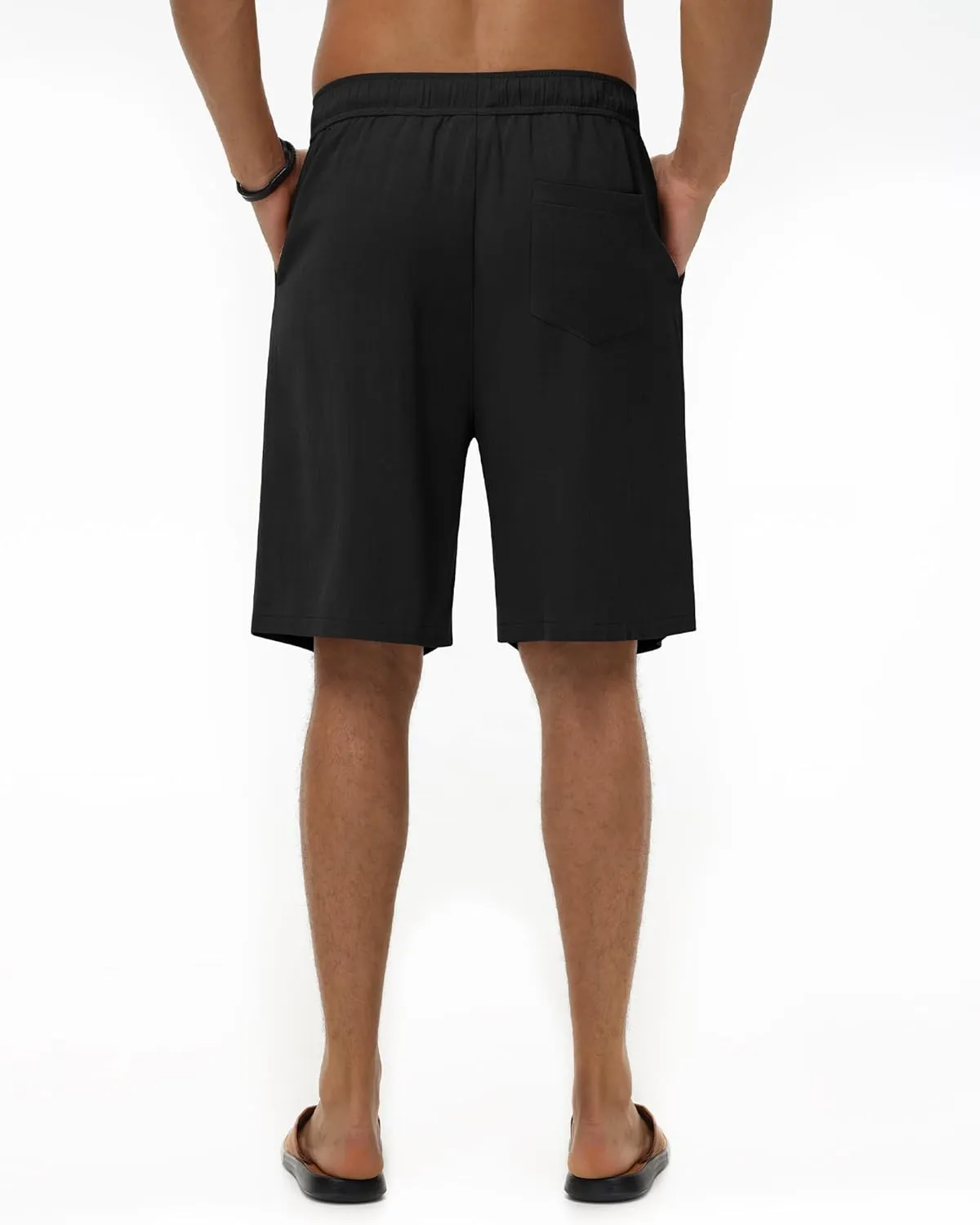 Neer 3 Pack Linen Shorts for Men Casual Beach Summer Lightweight Elastic Waist Drawstring with 3 Pockets
