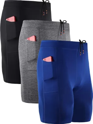 NELEUS Men's 3 Pack Running Compression Shorts with Pockets