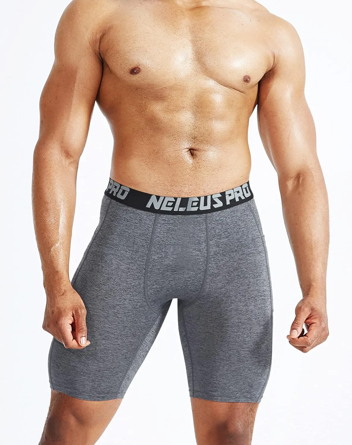 NELEUS Men's Compression Short with Pocket Dry Fit Yoga Running Shorts Pack of 3