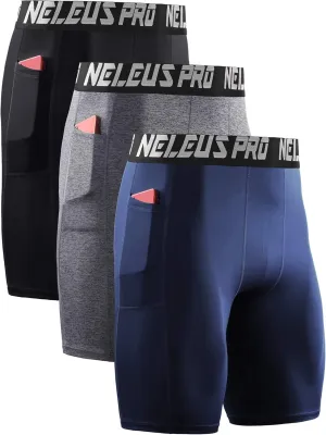 NELEUS Men's Compression Short with Pocket Dry Fit Yoga Running Shorts Pack of 3