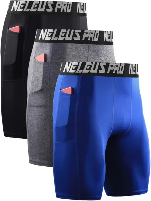 NELEUS Men's Compression Short with Pocket Dry Fit Yoga Running Shorts Pack of 3