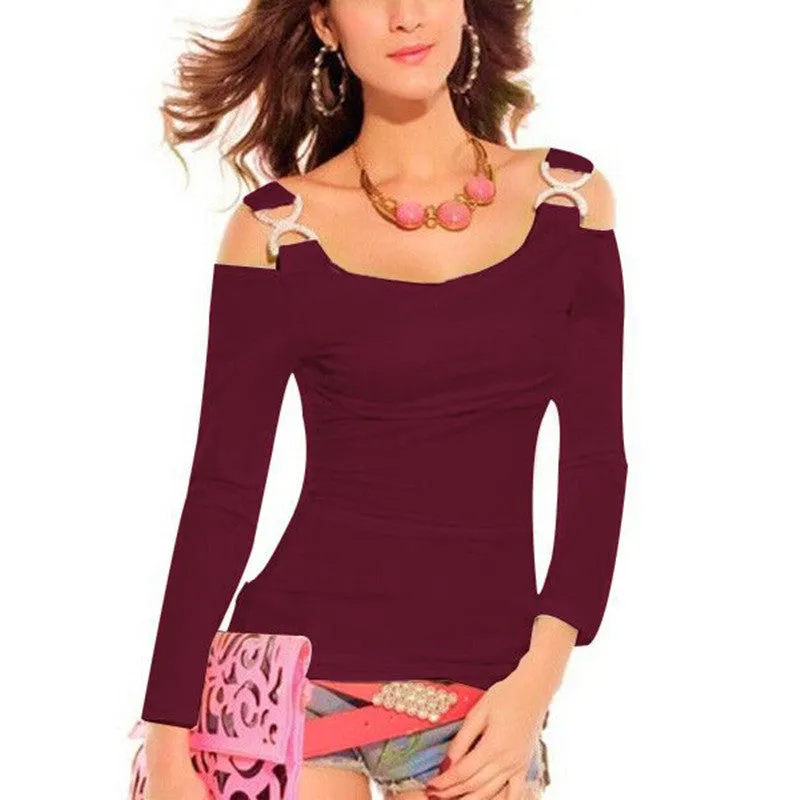 Off Shoulder Slim Fit Shirts Long Sleeve