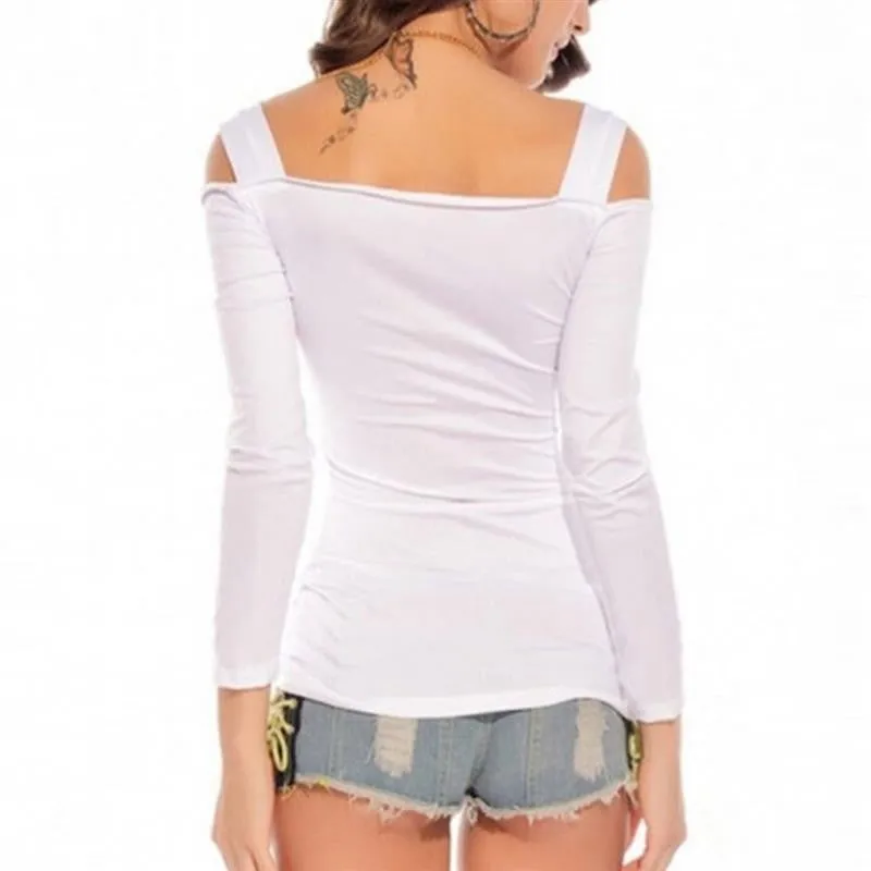 Off Shoulder Slim Fit Shirts Long Sleeve