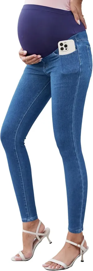 OUGES Womens 2025 Maternity Jeans Over Belly Skinny Stretchy Mom Jeans Denim Comfy High Rise Pregnancy Pants with Pockets