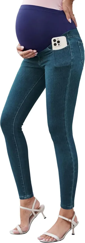 OUGES Womens 2025 Maternity Jeans Over Belly Skinny Stretchy Mom Jeans Denim Comfy High Rise Pregnancy Pants with Pockets