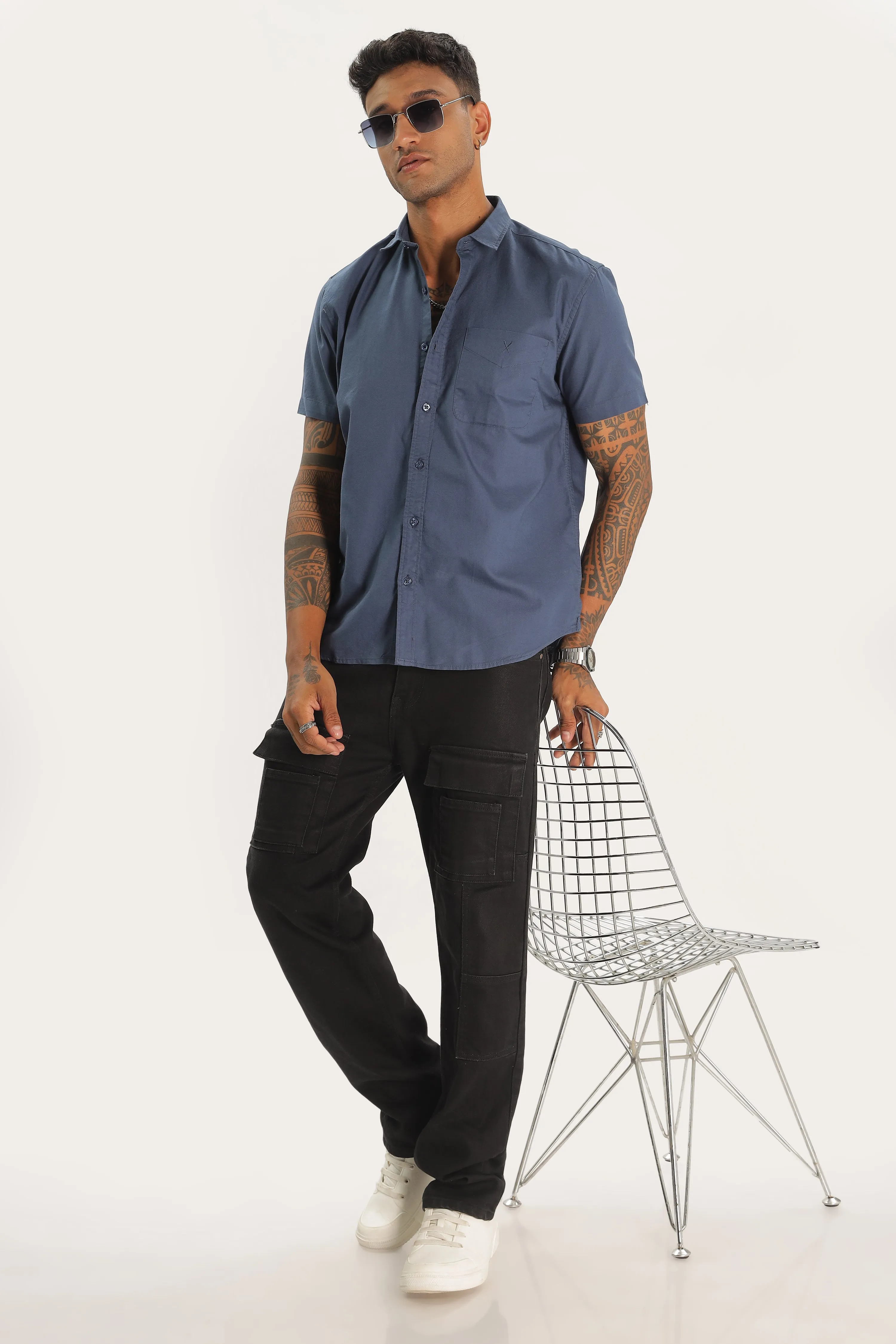 Pastel Blue Half Sleeve Regular Fit Shirt