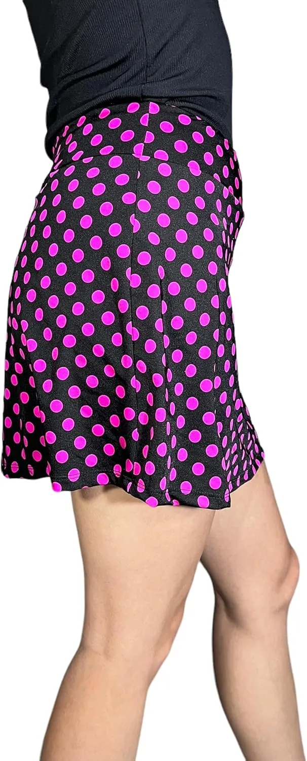 Pink & Black Polka Dot Slim Style USA-Made Golf, Tennis, Pickleball Skort/Skirt