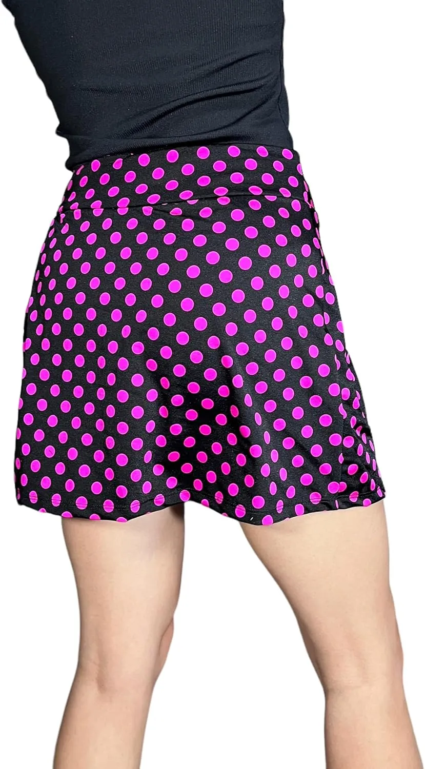 Pink & Black Polka Dot Slim Style USA-Made Golf, Tennis, Pickleball Skort/Skirt