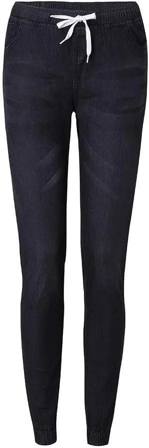 Plus Size Denim Pants for Women Casual Elastic Waist Drawstring Jeans Trousers High Waist Classic Blue Jean Leggings