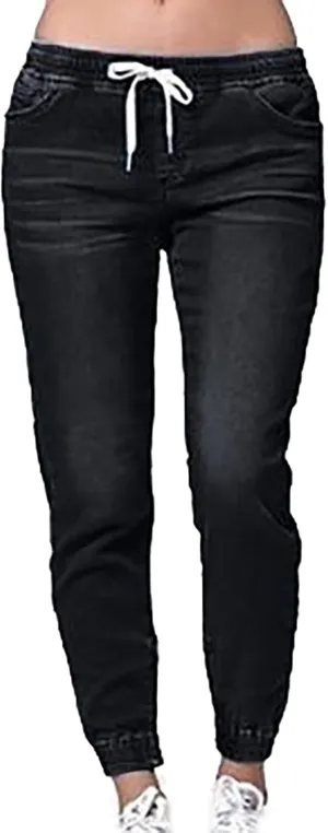 Plus Size Denim Pants for Women Casual Elastic Waist Drawstring Jeans Trousers High Waist Classic Blue Jean Leggings
