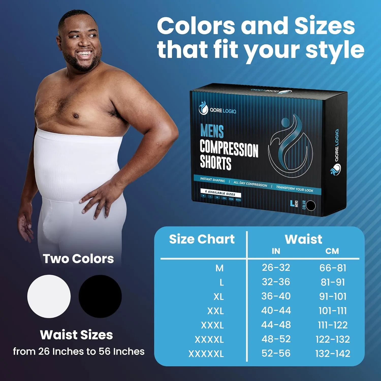 QORE LOGIQ Tummy Control Shapewear Compression Shorts - Waist Compression for Men, High Waist Mens Tummy Shaper Underwear