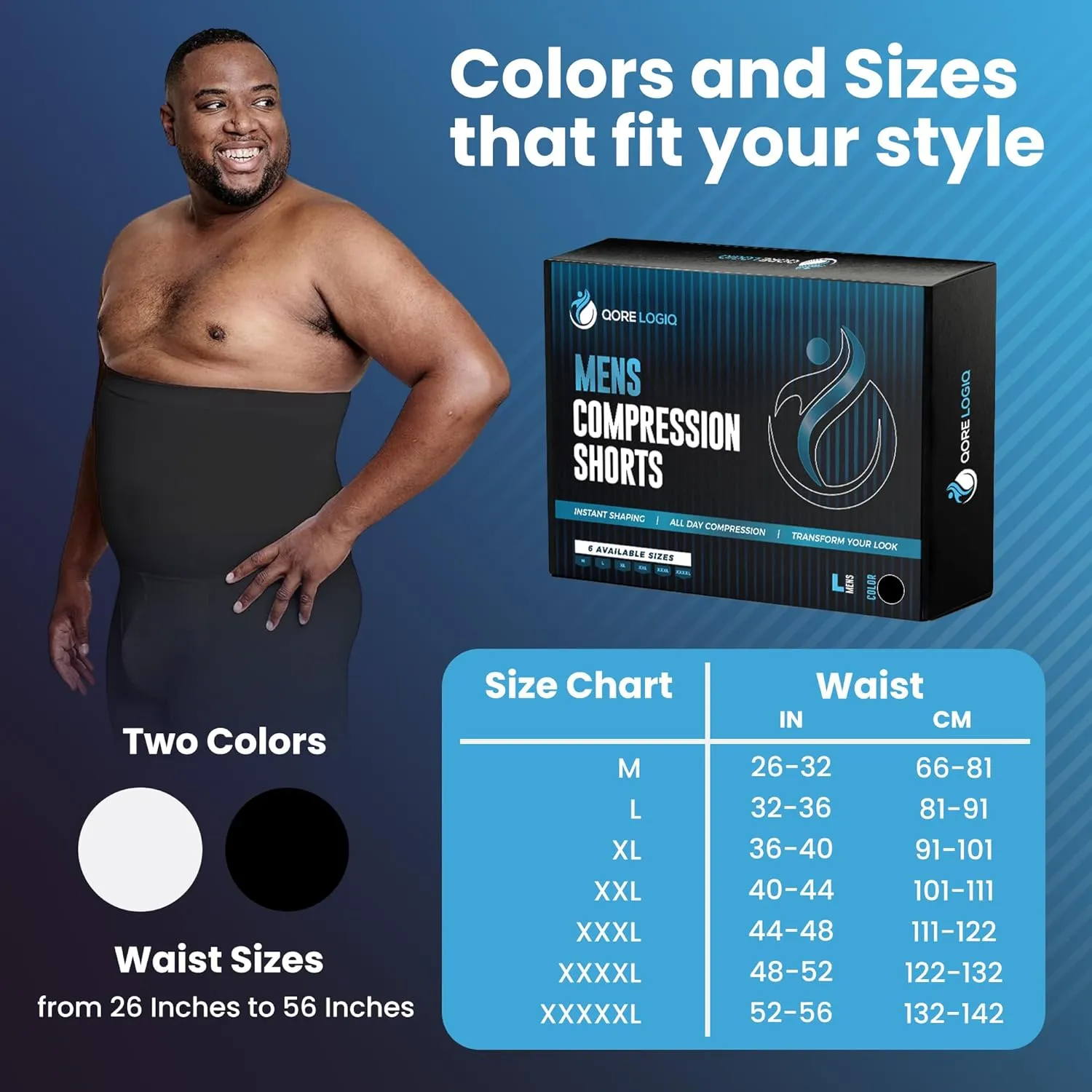 QORE LOGIQ Tummy Control Shapewear Compression Shorts - Waist Compression for Men, High Waist Mens Tummy Shaper Underwear