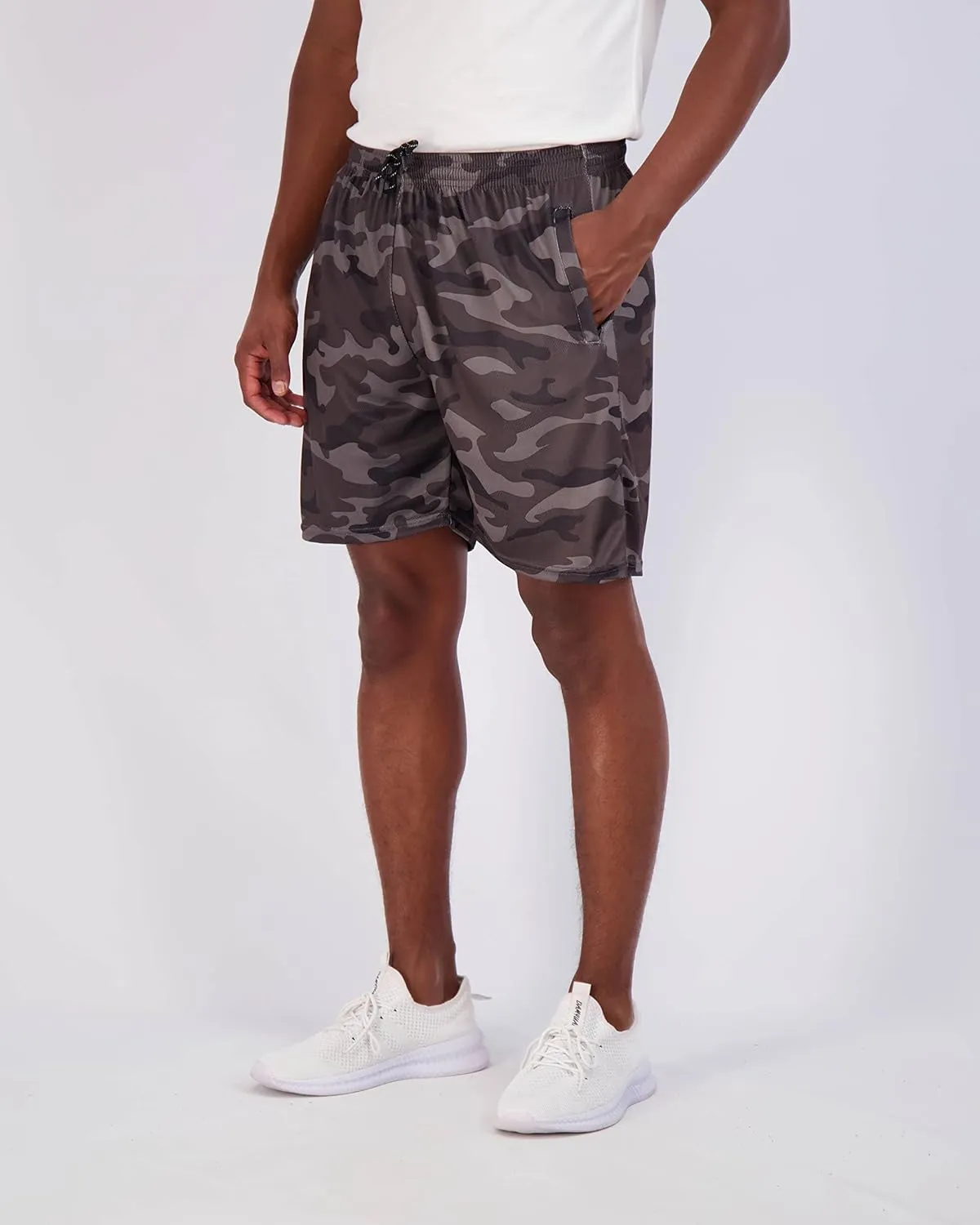 Real Essentials 4 Pack: Men's 7" Athletic Running Quick Dry Mesh Shorts with Zipper Pockets (Available in Big & Tall)