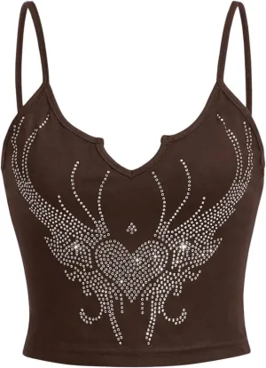 SOLY HUX Women's Y2k Gothic Lace Trim Cami Crop Top Sleeveless Sexy Tank Tops Camisole Clubwear Outfit