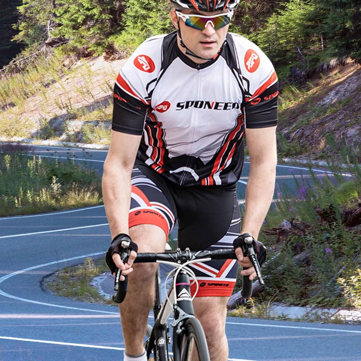 sponeed Bike Jersey and Compression Shorts sets Men's Biking Shirt with Pockets Ride Clothing Gear