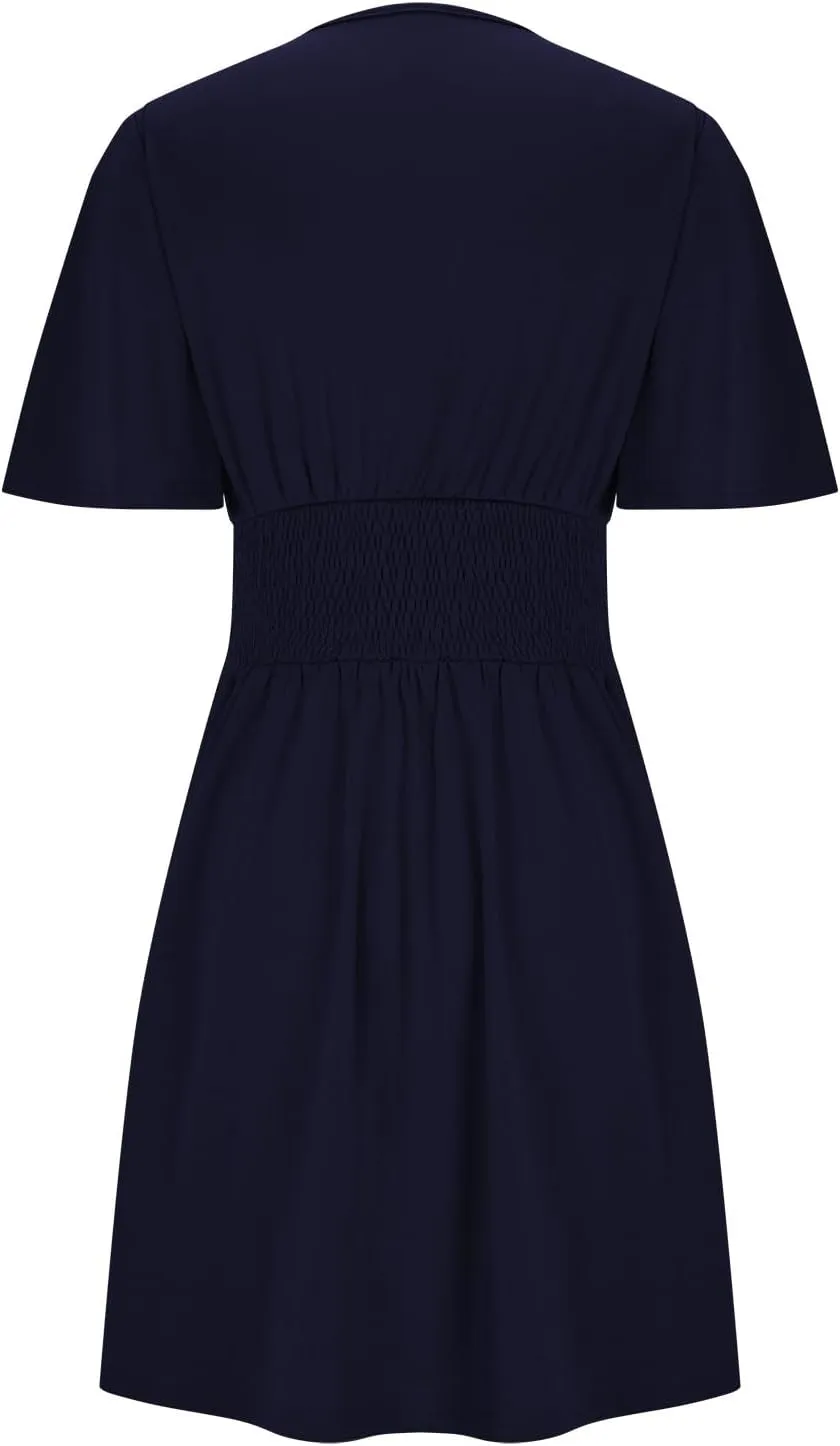 Summer Dress for Women V Neck Ruffle Sleeve Beach Sundress Dating Out Wedding Guest Empire Waist Flowy Mini Dress