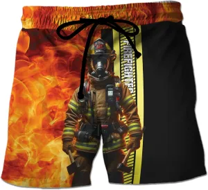 V-DECORPARKS Firefighter Mens Swim Trunks - Labor Day Swimming Trunk for Men - Drawstring Beach Shorts, Mens Swim Shorts 28