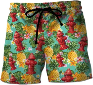 V-DECORPARKS Firefighter Mens Swim Trunks - Labor Day Swimming Trunk for Men - Drawstring Beach Shorts, Mens Swim Shorts 28