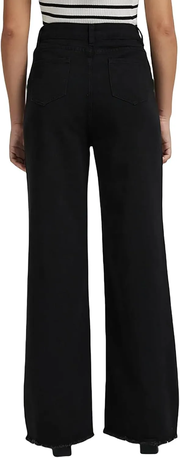 Women's High Waist Baggy Jeans Boyfriend Wide Leg Denim Pants with Pocket Ripped Straight Leg Casual Loose Trouser