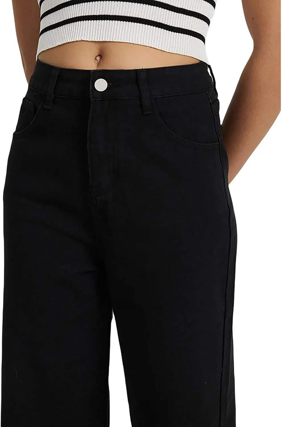 Women's High Waist Baggy Jeans Boyfriend Wide Leg Denim Pants with Pocket Ripped Straight Leg Casual Loose Trouser