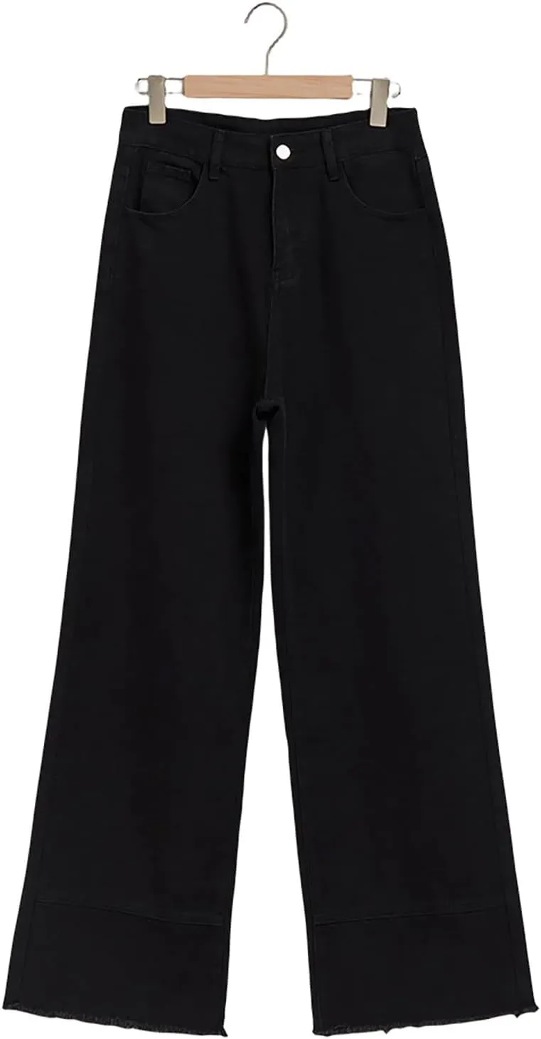 Women's High Waist Baggy Jeans Boyfriend Wide Leg Denim Pants with Pocket Ripped Straight Leg Casual Loose Trouser