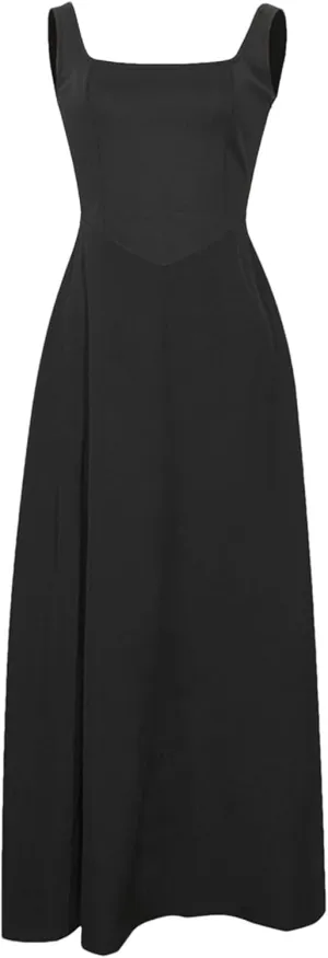 Women's High Waist Fashion Square Neck Sleeveless A-Line Dresses 2025 Vocation Beach Party Streetwear Midi Dress