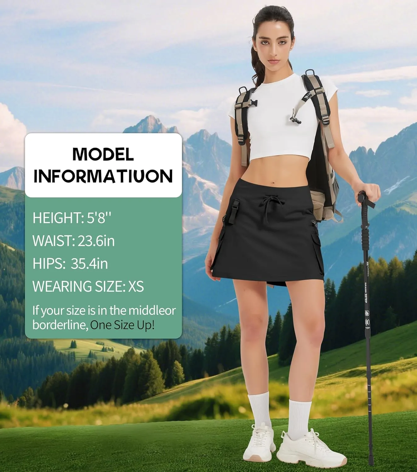 Women's High Waisted Hiking Cargo Skort with Zipper Pockets - Quick Dry Golf & Workout Skirt